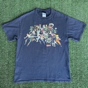 Vintage Rare Y2K 2002 Naruto Manga Anime All Characters Navy Blue T-Shirt Medium